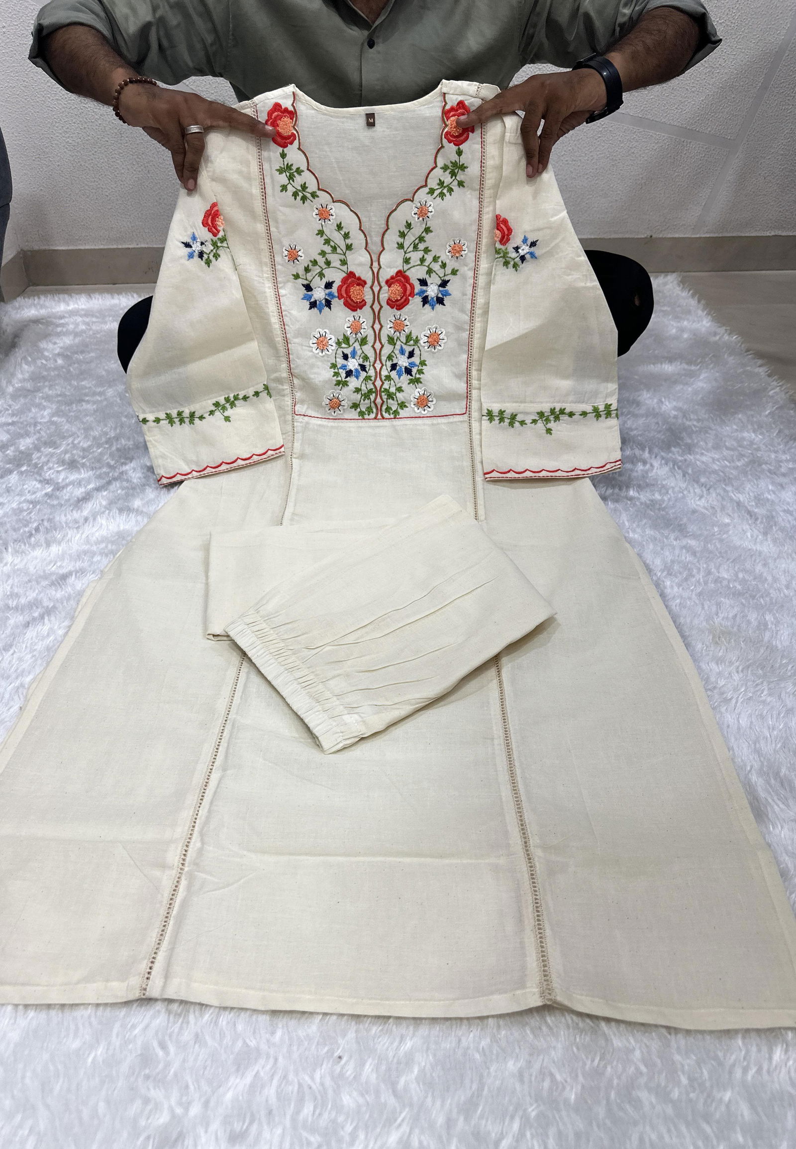 Keshav Hand Embroidery Work Cotton Kurti With Bottom Wholesale Price In Surat
